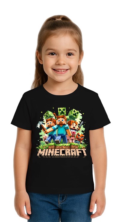 Unisex Mınecraft baskılı Çocuk Tişört pamuklu penye kumaş