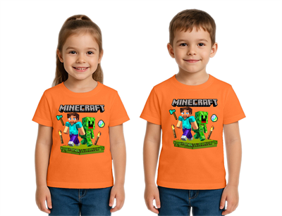 Unisex Mınecraft baskılı Çocuk Tişört pamuklu penye kumaş