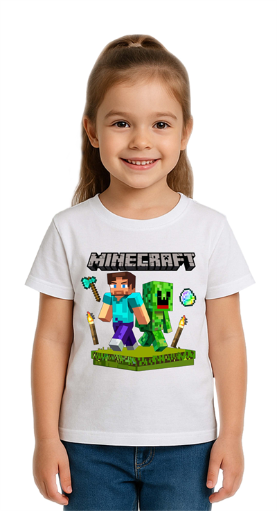 Unisex Mınecraft baskılı Çocuk Tişört pamuklu penye kumaş
