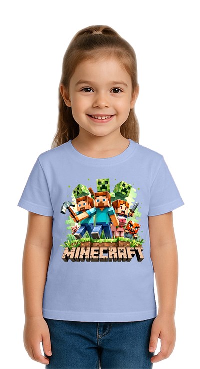 Unisex Mınecraft baskılı Çocuk Tişört pamuklu penye kumaş