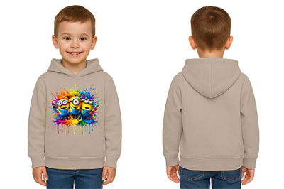 Unisex mınıons Baskılı Çocuk Swaetshirt  Baskılı Kapüşonlu 3 İplik Şardonlu