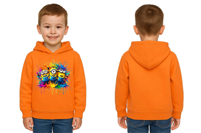Unisex mınıons Baskılı Çocuk Swaetshirt  Baskılı Kapüşonlu 3 İplik Şardonlu