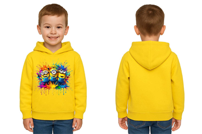 Unisex mınıons Baskılı Çocuk Swaetshirt  Baskılı Kapüşonlu 3 İplik Şardonlu