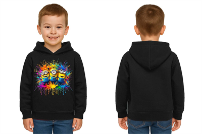 Unisex mınıons Baskılı Çocuk Swaetshirt  Baskılı Kapüşonlu 3 İplik Şardonlu