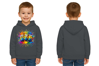 Unisex mınıons Baskılı Çocuk Swaetshirt  Baskılı Kapüşonlu 3 İplik Şardonlu