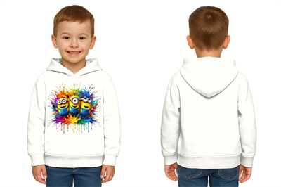 Unisex mınıons Baskılı Çocuk Swaetshirt  Baskılı Kapüşonlu 3 İplik Şardonlu