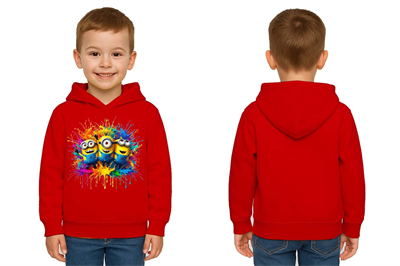 Unisex mınıons Baskılı Çocuk Swaetshirt  Baskılı Kapüşonlu 3 İplik Şardonlu