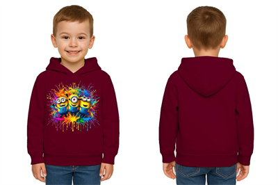 Unisex mınıons Baskılı Çocuk Swaetshirt  Baskılı Kapüşonlu 3 İplik Şardonlu