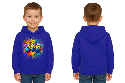Unisex mınıons Baskılı Çocuk Swaetshirt  Baskılı Kapüşonlu 3 İplik Şardonlu