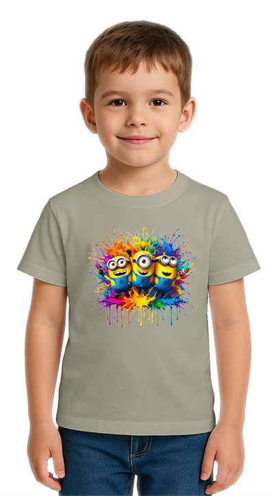 Unisex Mınıons Baskılı Çocuk Tişört pamuklu penye kumaş