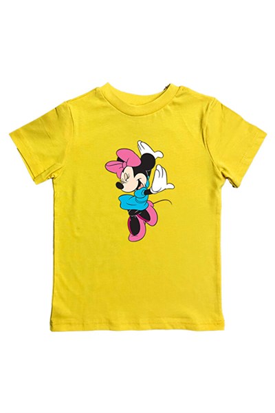 Unisex Minnie Mouse Baskılı Pamuklu Penye Kumaş Yazlık Çocuk Tişört