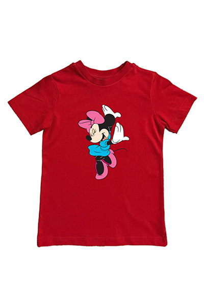 Unisex Minnie Mouse Baskılı Pamuklu Penye Kumaş Yazlık Çocuk Tişört