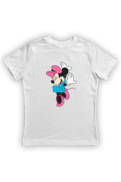Unisex Minnie Mouse Baskılı Pamuklu Penye Kumaş Yazlık Çocuk Tişört