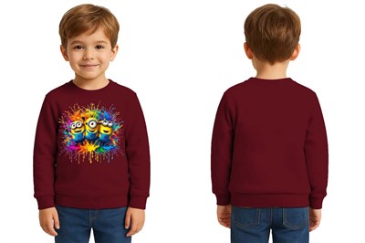 Unisex mınnıons Baskılı Çocuk Swaetshirt 3 İplik Şardonlu