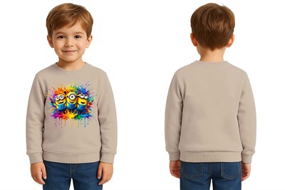 Unisex mınnıons Baskılı Çocuk Swaetshirt 3 İplik Şardonlu