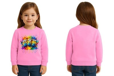 Unisex mınnıons Baskılı Çocuk Swaetshirt 3 İplik Şardonlu