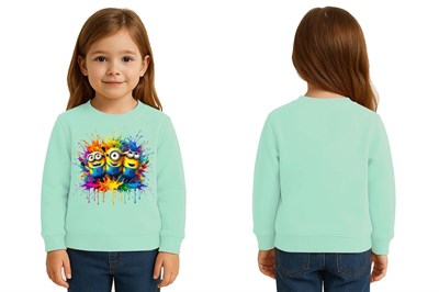 Unisex mınnıons Baskılı Çocuk Swaetshirt 3 İplik Şardonlu