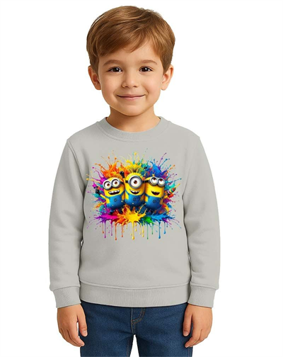 Unisex mınnıons Baskılı Çocuk Swaetshirt 3 İplik Şardonlu