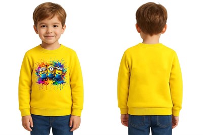 Unisex mınnıons Baskılı Çocuk Swaetshirt 3 İplik Şardonlu