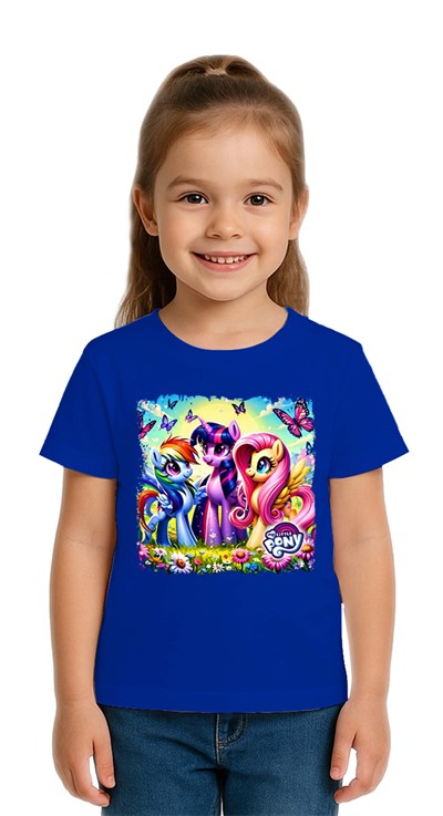 Unisex My Little Pony baskılı Çocuk Tişört pamuklu penye kumaş