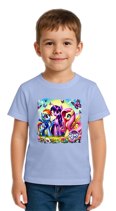 Unisex My Little Pony baskılı Çocuk Tişört pamuklu penye kumaş