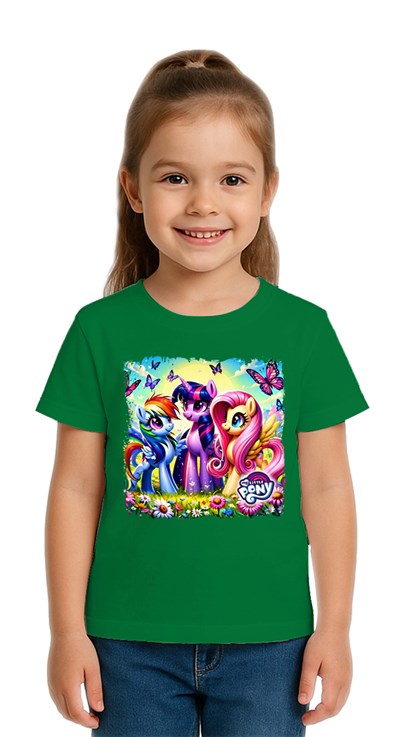 Unisex My Little Pony baskılı Çocuk Tişört pamuklu penye kumaş