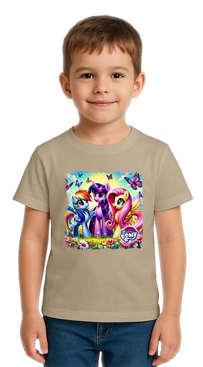 Unisex My Little Pony baskılı Çocuk Tişört pamuklu penye kumaş