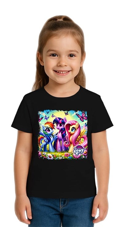 Unisex My Little Pony baskılı Çocuk Tişört pamuklu penye kumaş