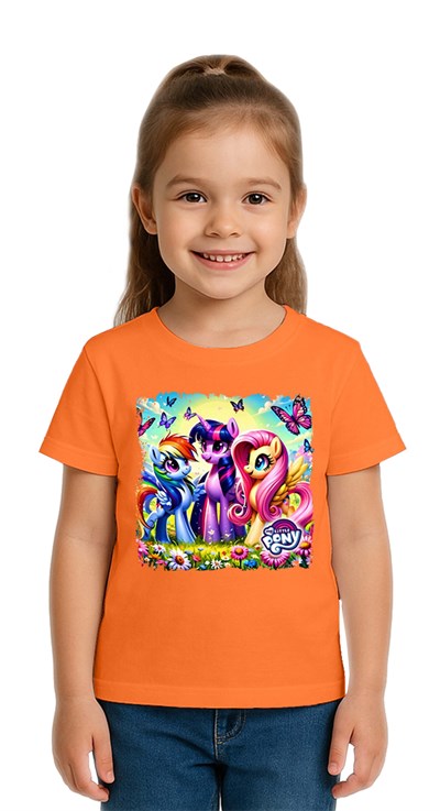 Unisex My Little Pony baskılı Çocuk Tişört pamuklu penye kumaş
