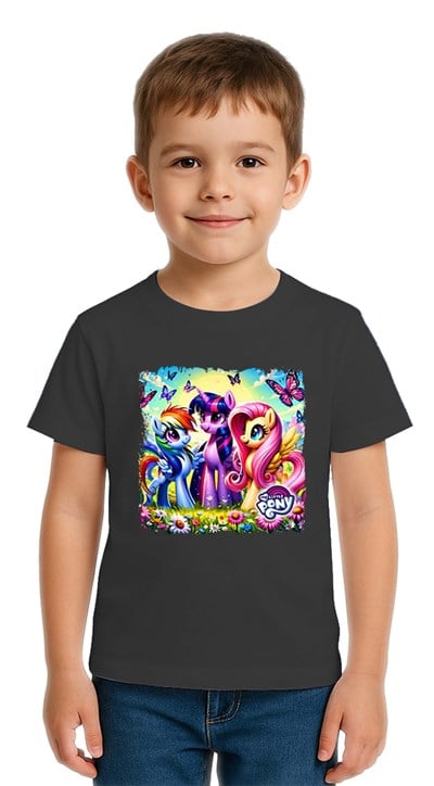 Unisex My Little Pony baskılı Çocuk Tişört pamuklu penye kumaş