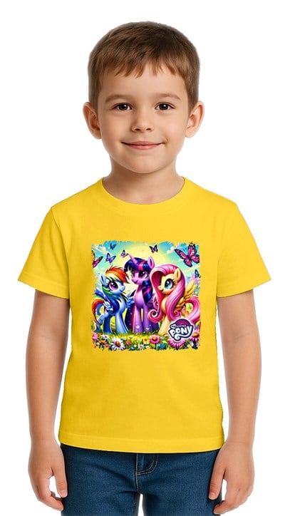 Unisex My Little Pony baskılı Çocuk Tişört pamuklu penye kumaş