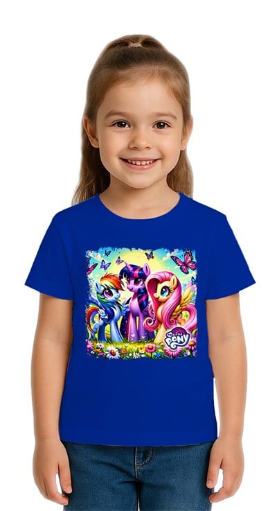 Unisex My Little Pony baskılı Çocuk Tişört pamuklu penye kumaş