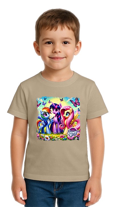 Unisex My Little Pony baskılı Çocuk Tişört pamuklu penye kumaş