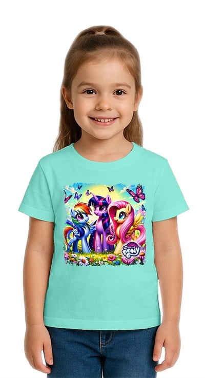 Unisex My Little Pony baskılı Çocuk Tişört pamuklu penye kumaş