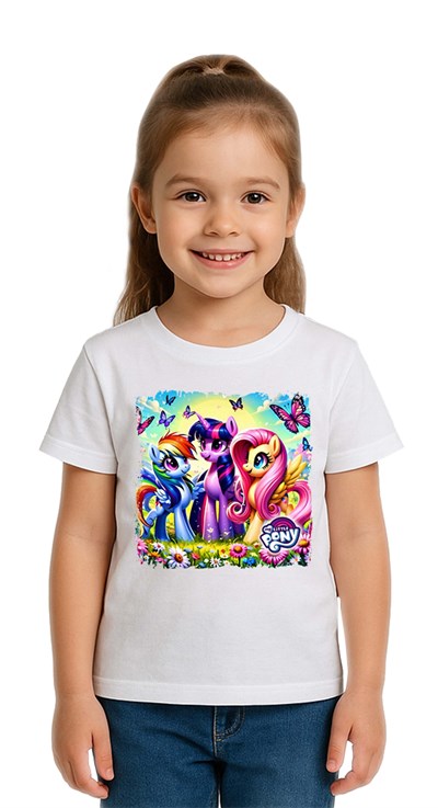 Unisex My Little Pony baskılı Çocuk Tişört pamuklu penye kumaş