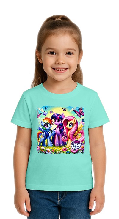 Unisex My Little Pony baskılı Çocuk Tişört pamuklu penye kumaş