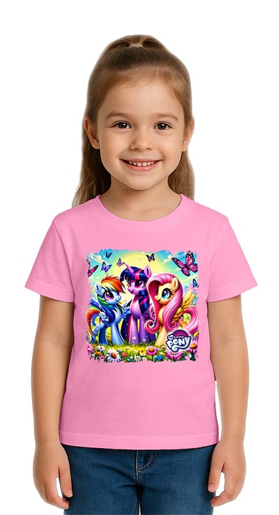 Unisex My Little Pony baskılı Çocuk Tişört pamuklu penye kumaş