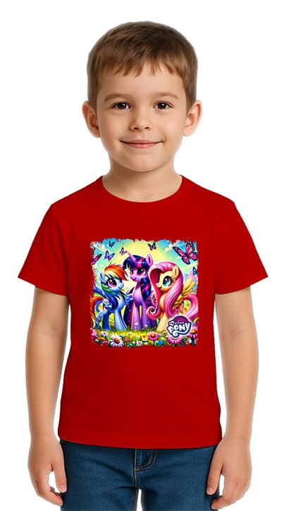 Unisex My Little Pony baskılı Çocuk Tişört pamuklu penye kumaş
