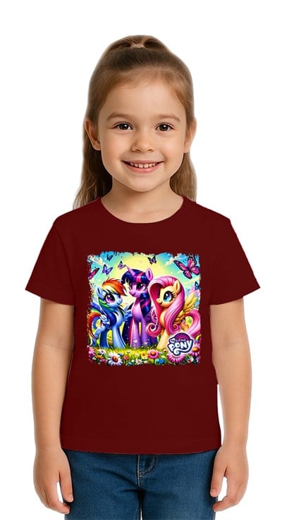 Unisex My Little Pony baskılı Çocuk Tişört pamuklu penye kumaş