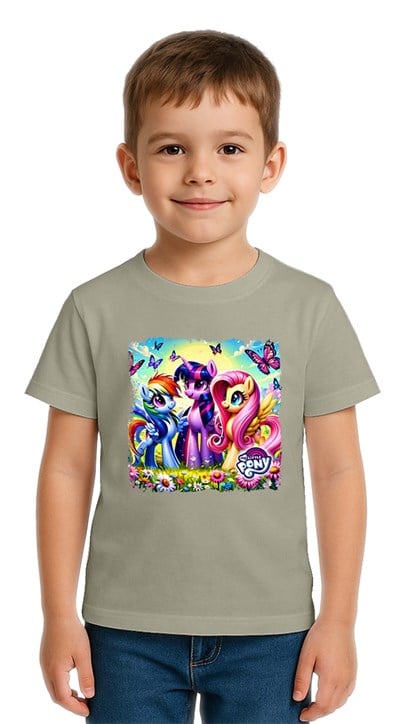 Unisex My Little Pony baskılı Çocuk Tişört pamuklu penye kumaş