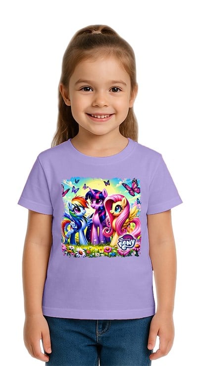 Unisex My Little Pony baskılı Çocuk Tişört pamuklu penye kumaş