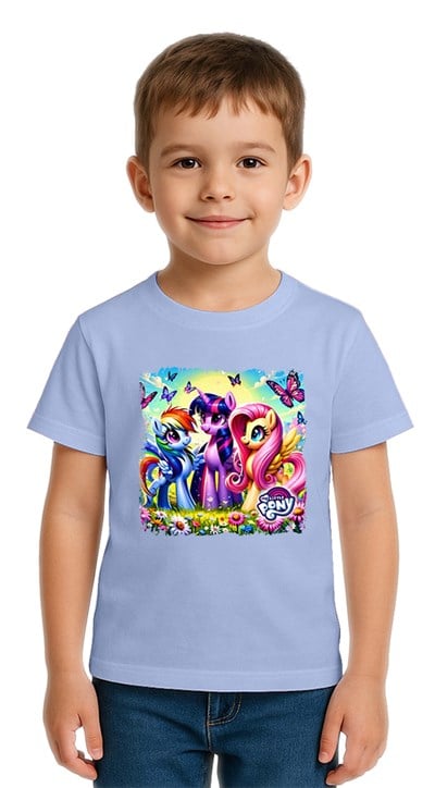 Unisex My Little Pony baskılı Çocuk Tişört pamuklu penye kumaş