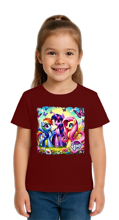 Unisex My Little Pony baskılı Çocuk Tişört pamuklu penye kumaş