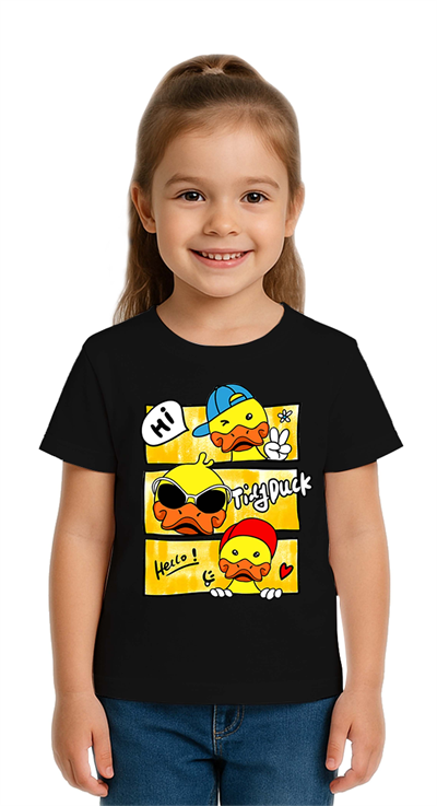 Unisex Ördek Duck Baskılı Çocuk Tişört pamuklu penye kumaş