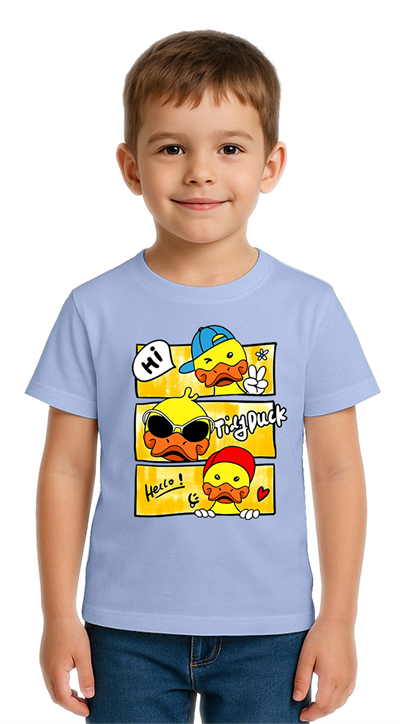 Unisex Ördek Duck Baskılı Çocuk Tişört pamuklu penye kumaş