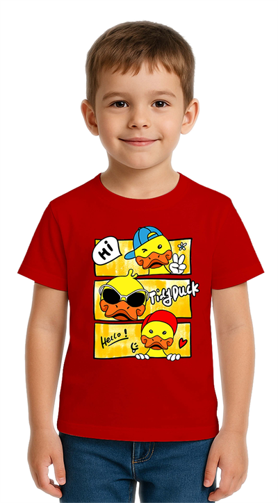 Unisex Ördek Duck Baskılı Çocuk Tişört pamuklu penye kumaş
