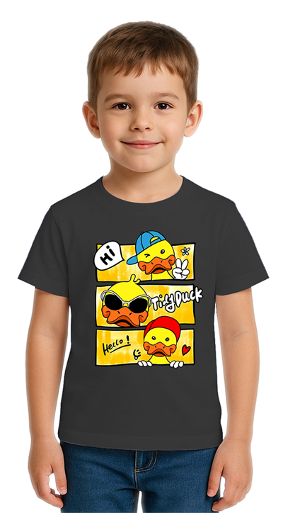 Unisex Ördek Duck Baskılı Çocuk Tişört pamuklu penye kumaş