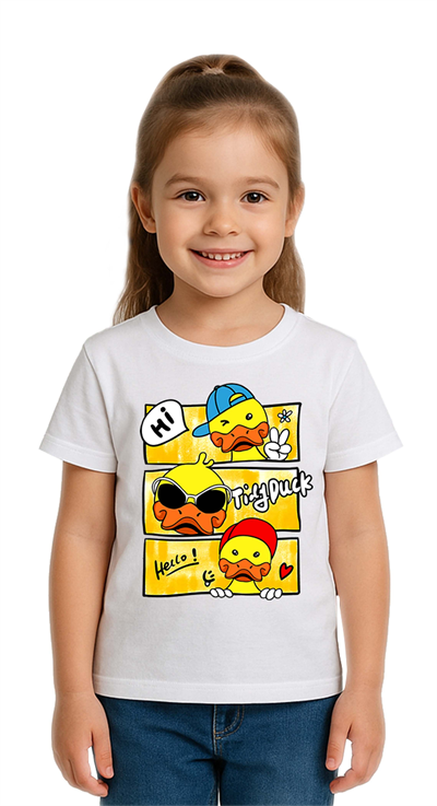 Unisex Ördek Duck Baskılı Çocuk Tişört pamuklu penye kumaş