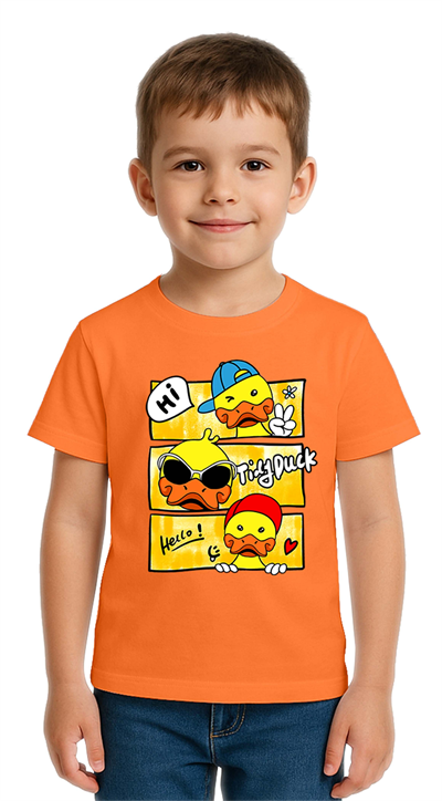 Unisex Ördek Duck Baskılı Çocuk Tişört pamuklu penye kumaş