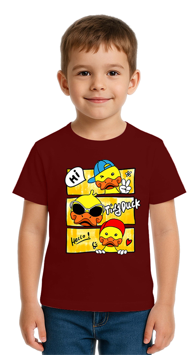 Unisex Ördek Duck Baskılı Çocuk Tişört pamuklu penye kumaş